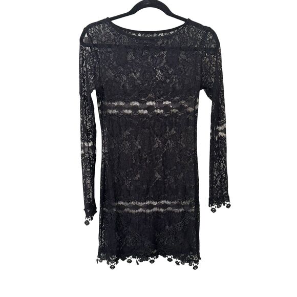 FOR LOVE AND LEMONS Lace Boho Mini Dress Black Small - Picture 2 of 5